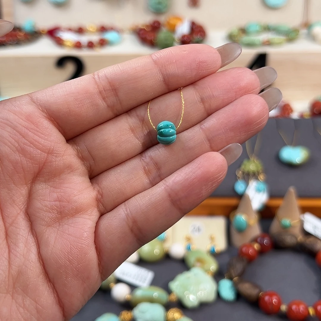 绿松石未镶嵌把件7.6mm玉化料南瓜珠