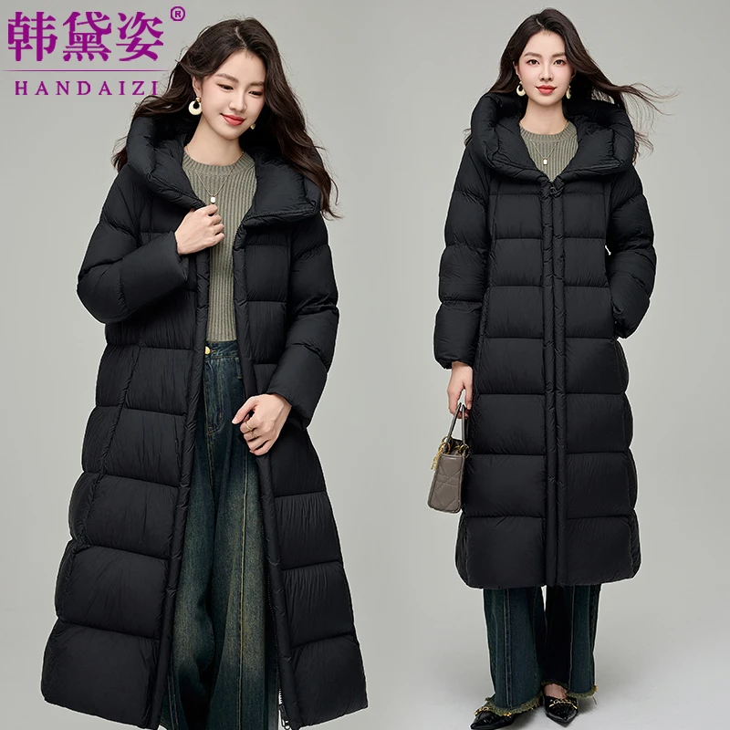 韩版时尚宽松加厚白鸭绒羽绒服女长款2025年新款气质高端连帽外套