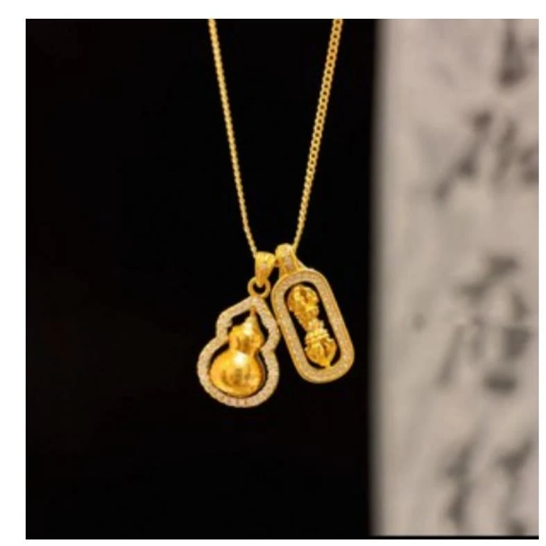 钛钢仿珍珠耳饰 【熙薇品牌】葫芦金刚杵吊坠项链时尚小众F7770