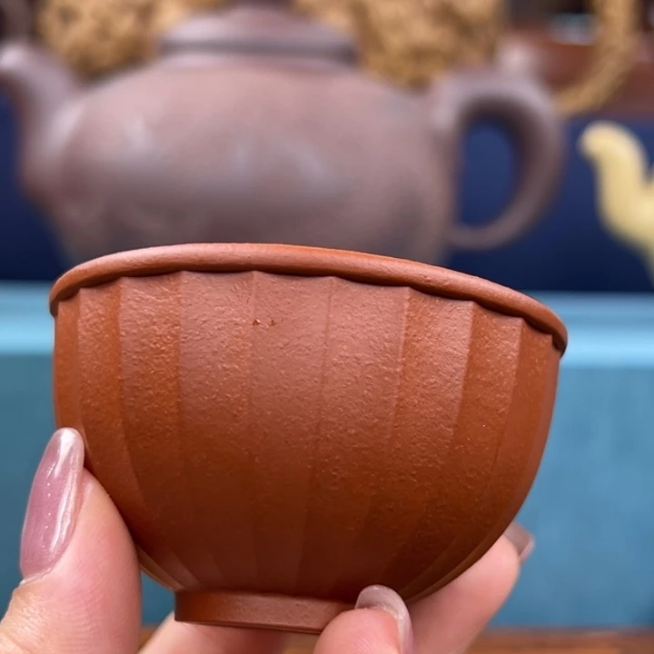 紫砂茶杯原矿朱泥紫砂杯2个