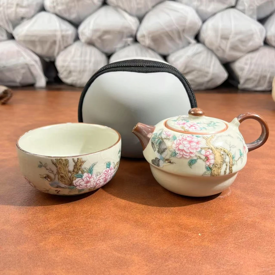 BB260-海棠花汝窑桃花旅行茶具