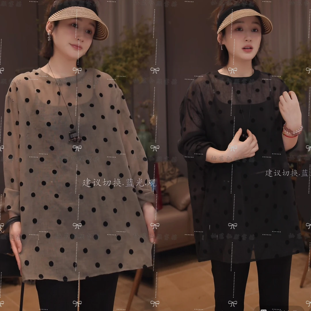 柚茗推荐------------夏季波点圆领叠搭休闲衬衫-D