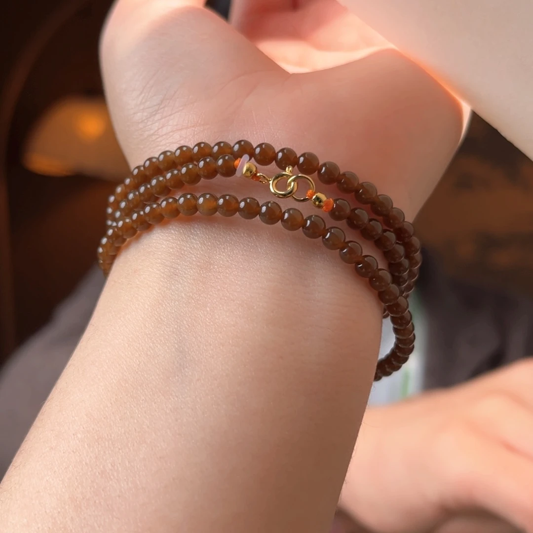 颈饰银S925镶嵌和田玉新疆且末老红糖4mm420