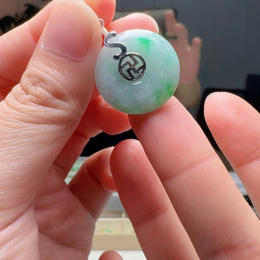 翡翠银S925镶嵌吊坠(不含链)天然