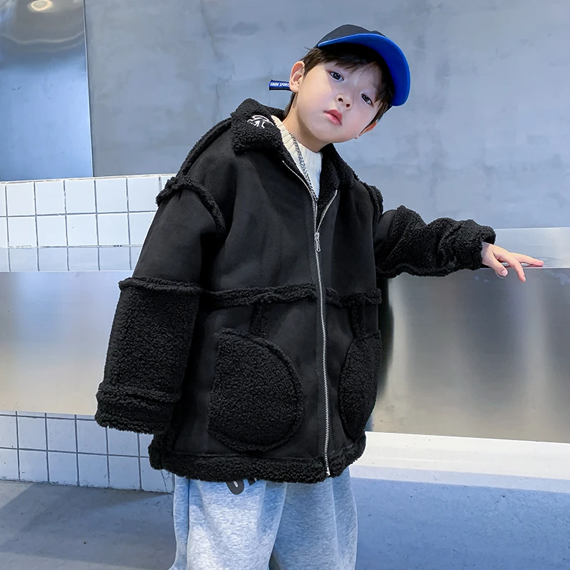 专选男童秋冬装拼接麂皮绒外套K224WT1729