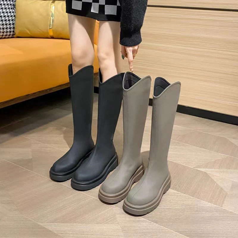 WZ长筒靴骑士靴厚底不过膝春秋单里高筒靴