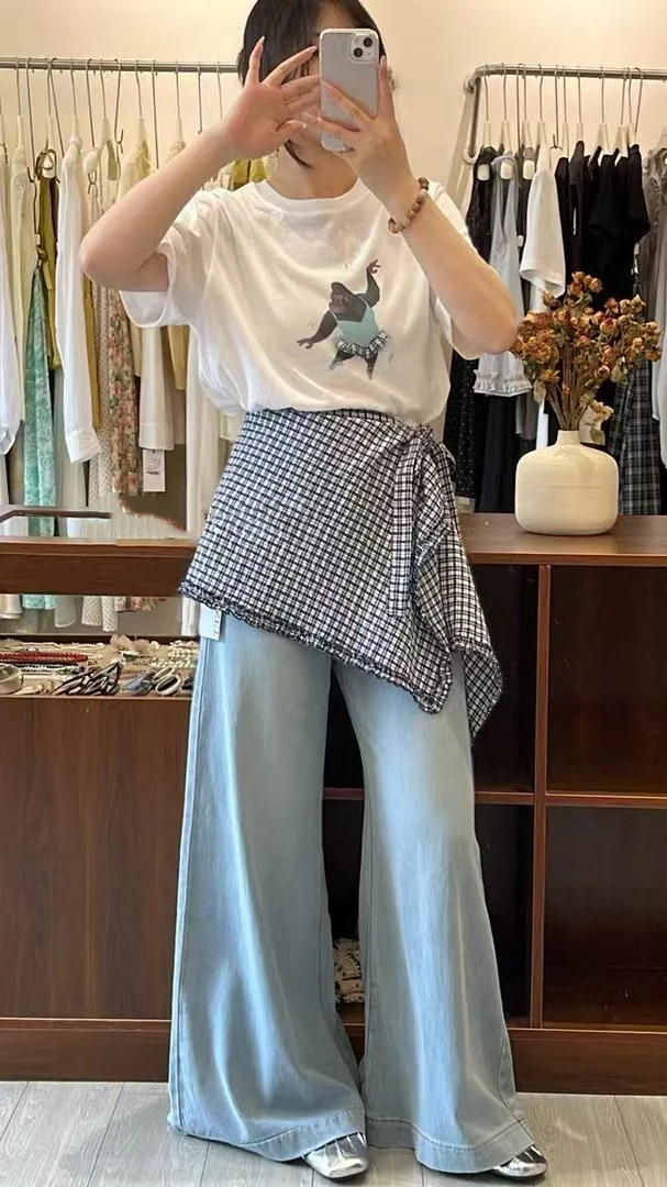 【03121】女#时尚百搭图案圆领短袖上衣【配披肩】