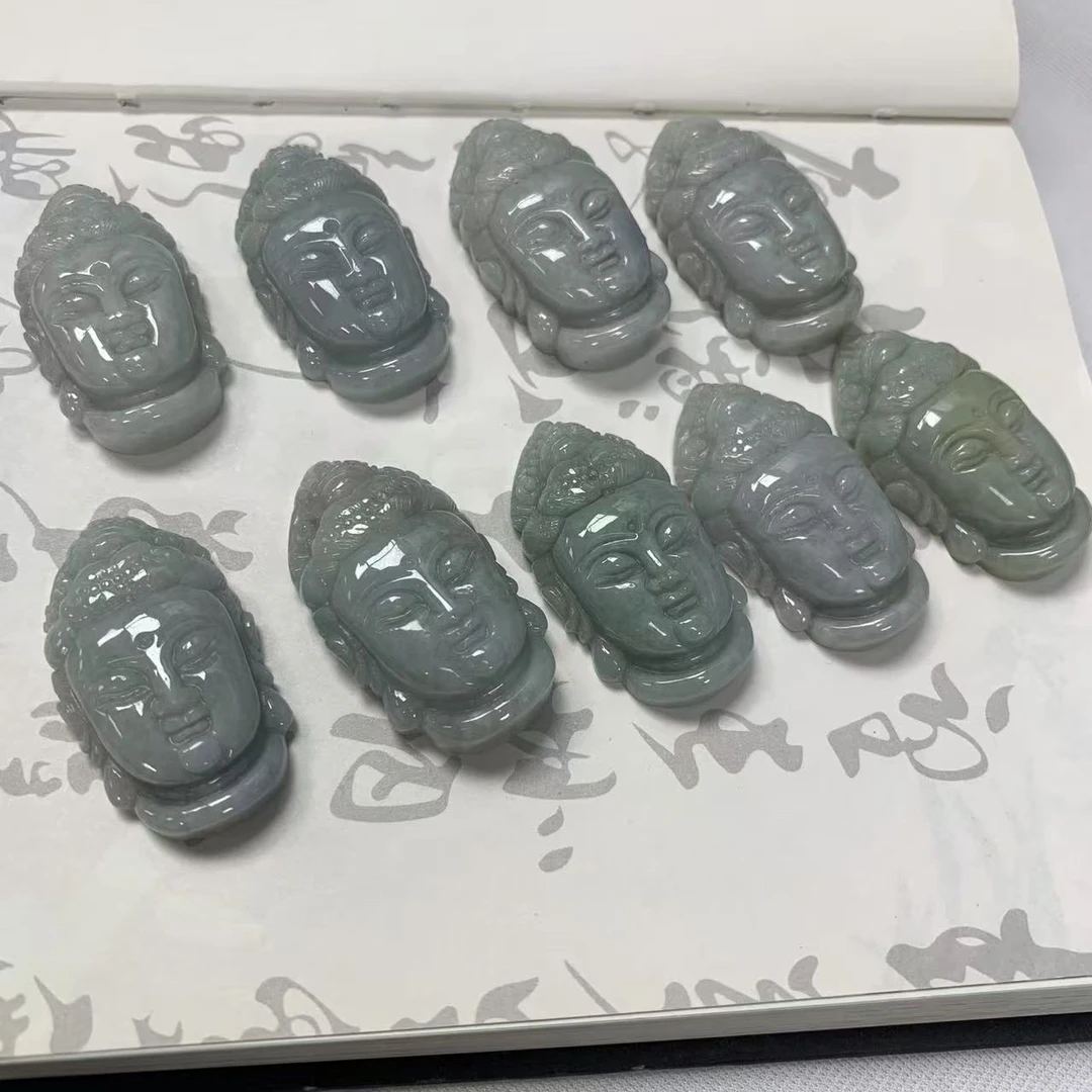 缅甸天然A货翡翠糯种观音头时尚守护神雕刻玉坠-多样性发其一