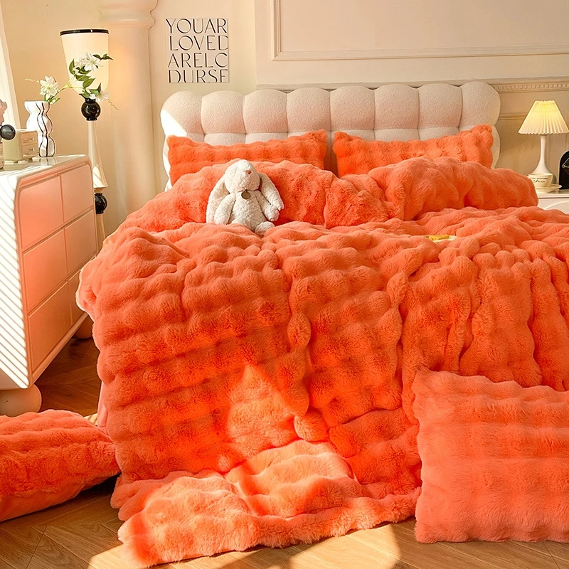 南通工厂新款正品直销【8斤重】九诺加厚牛奶绒四件套兔毛绒兔兔