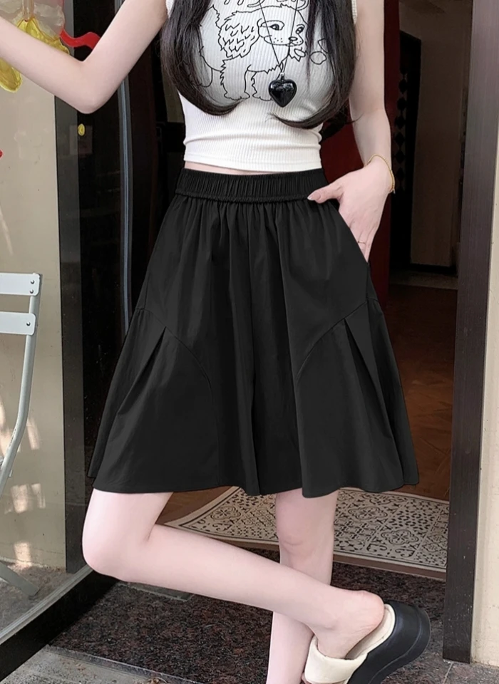 小个子薄款阔腿五分裤裙女夏季2025新款垂感宽松显瘦a字冰丝短裤