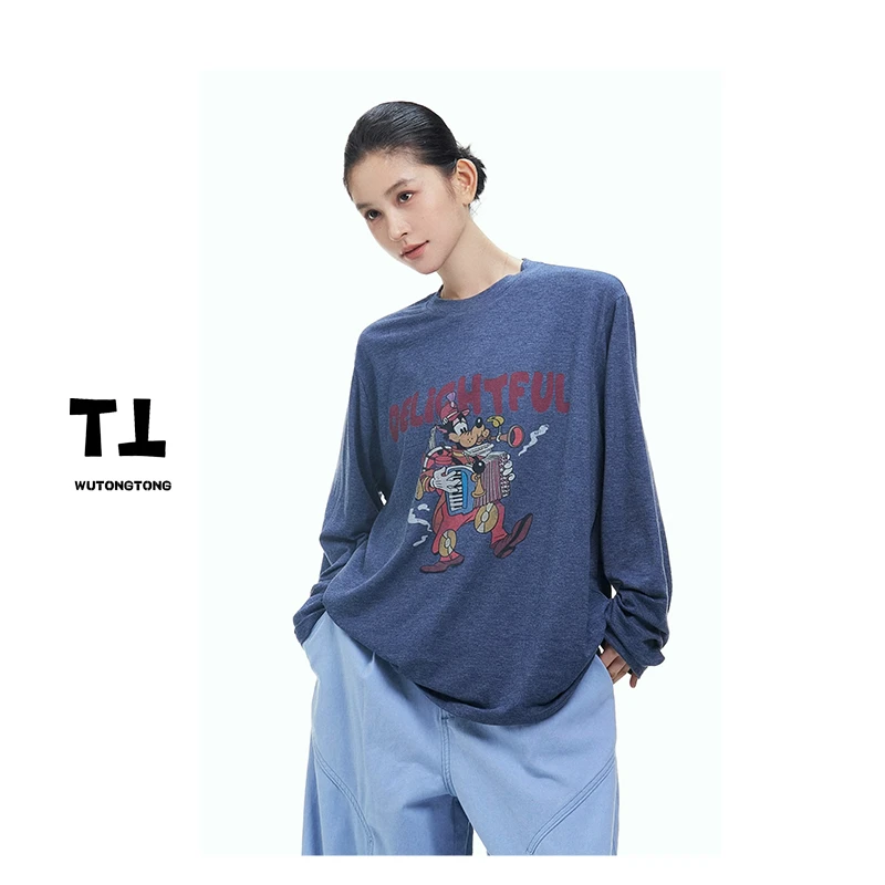 吴童童现货【风琴小狗】早秋卡通印花T恤衫简约宽松休闲上衣62501