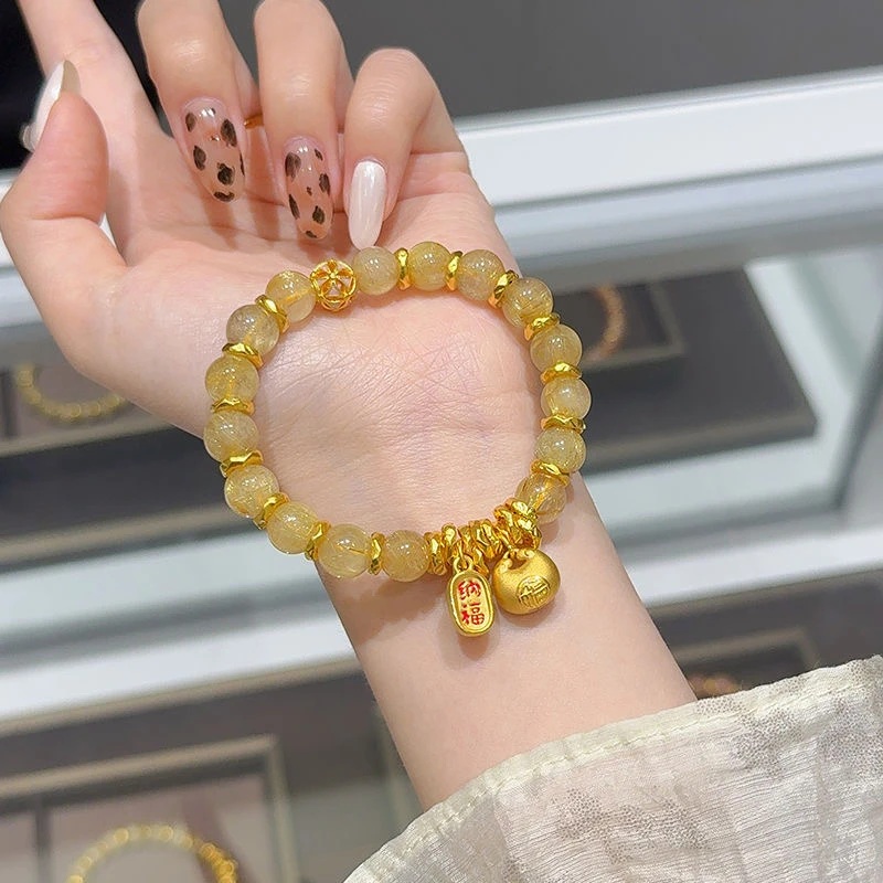 铜合金手链 小胖福蜜糖色串珠盘缠福牌女款百搭高级精致小众手链