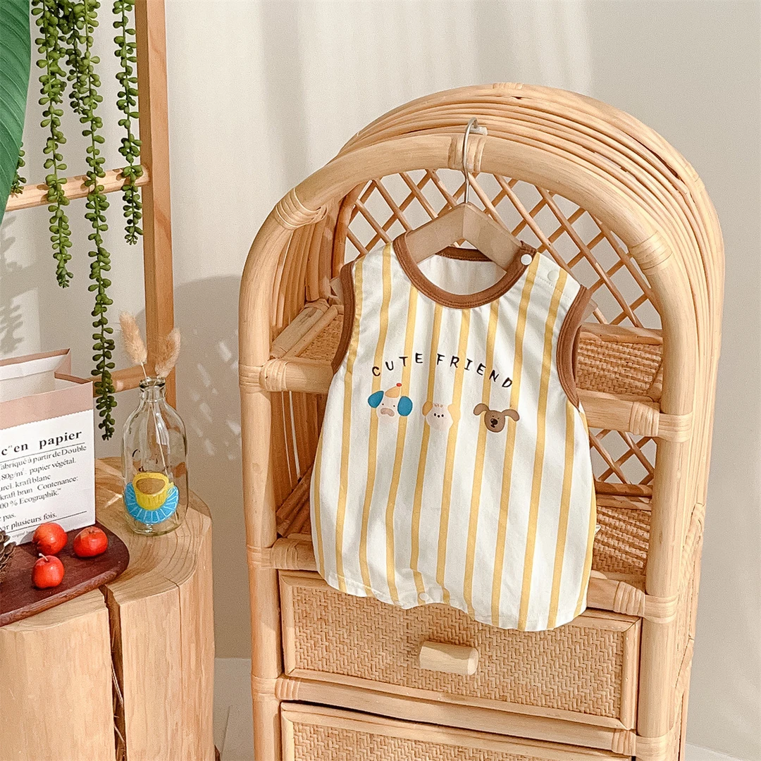 2025夏季新款欧美婴儿条纹背心短爬婴幼儿薄款哈衣a类宝宝外出服1