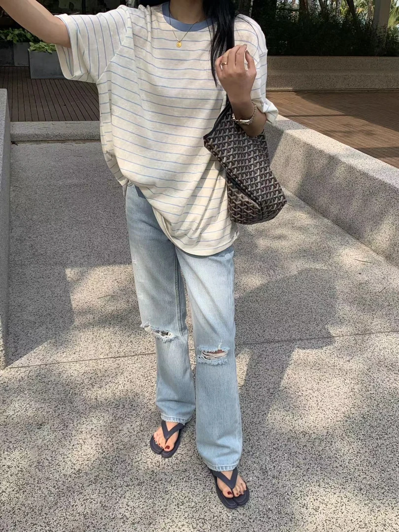 （春款）Ersan#高腰破洞牛仔裤#2243（裤长103cm）