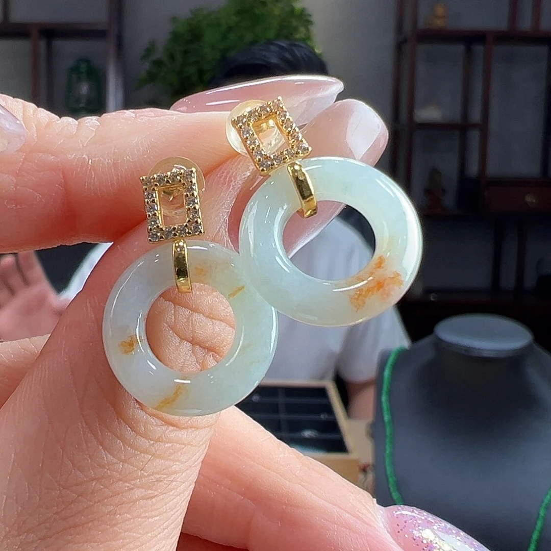 翡翠银S925镶嵌耳饰耳环19