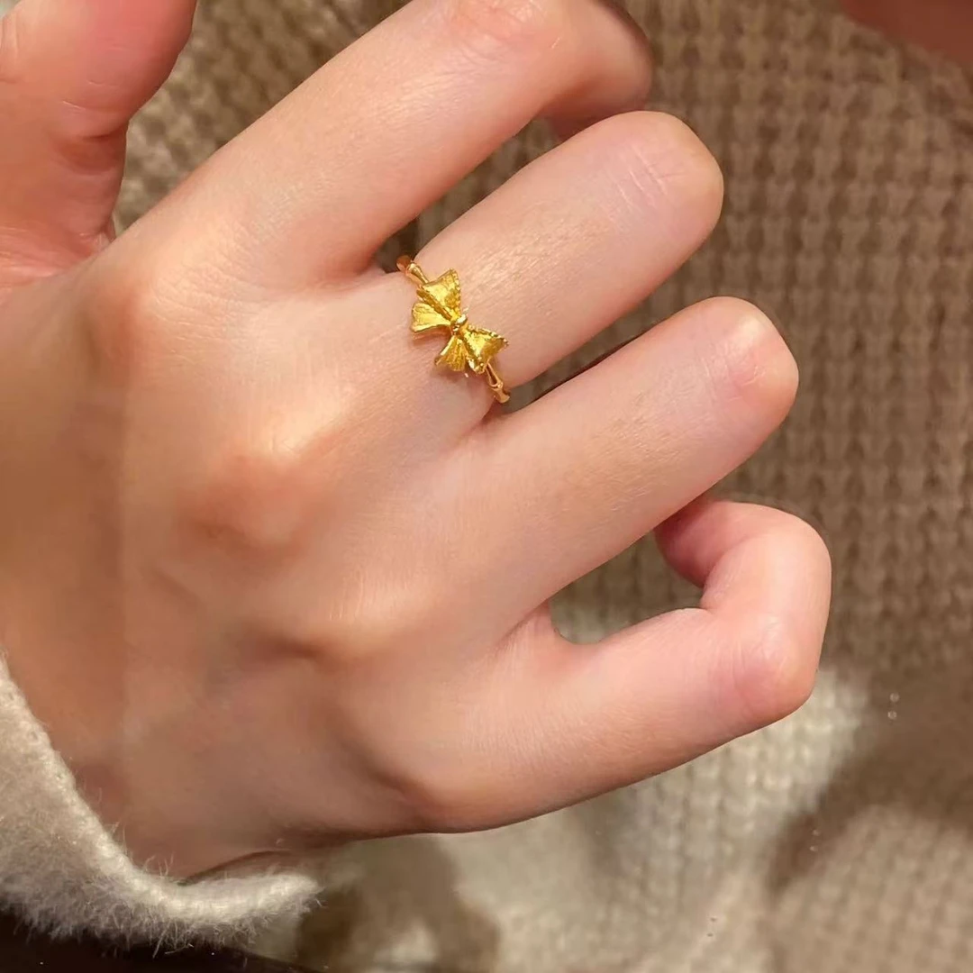 钛钢戒指 6020-竹节蝴蝶结戒指小众轻奢百搭甜美可调节精致