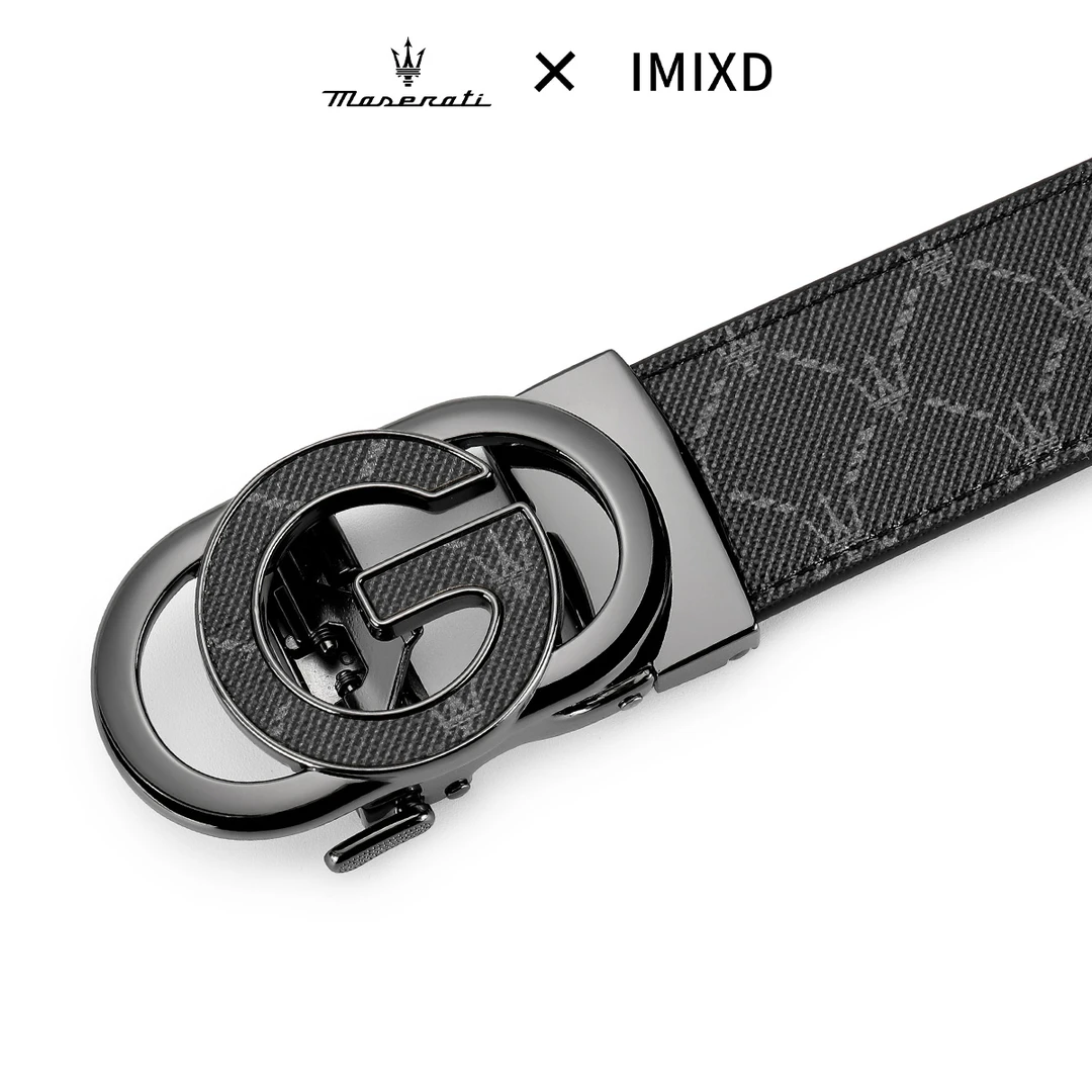 玛莎拉蒂联名IMIXID男士自动扣真皮腰带镂空G字母裤带MSLD0078