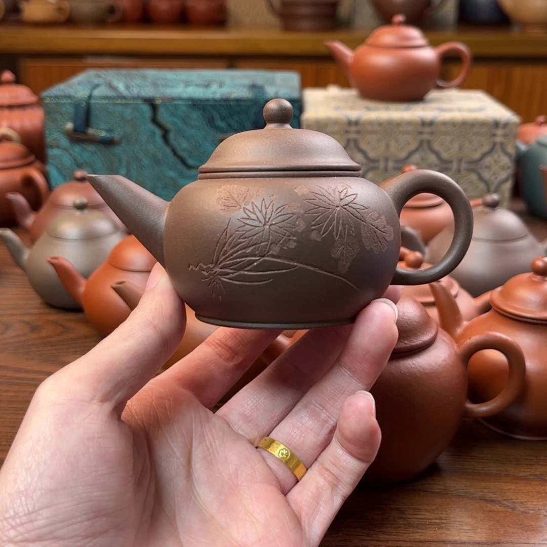 紫砂茶壶d****8紫泥刻画水平115cc