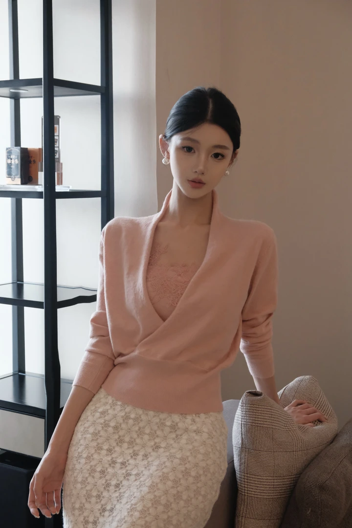 春日部【樱花蕾丝序】优雅气质百搭上衣吊带半身裙修身套装01461