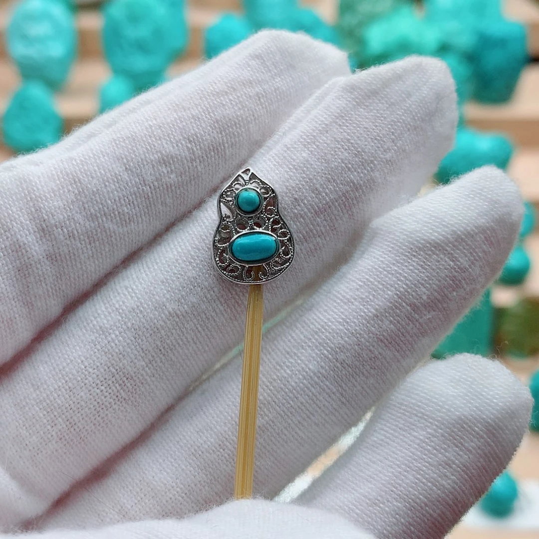 绿松石银S925镶嵌大桶珠