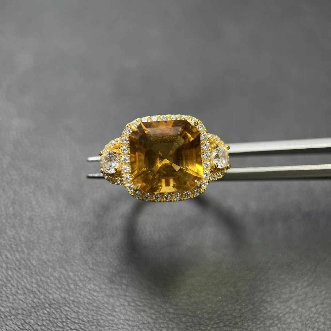1166-S925银-天然黄水晶戒指-豪镶款12mm*12mm