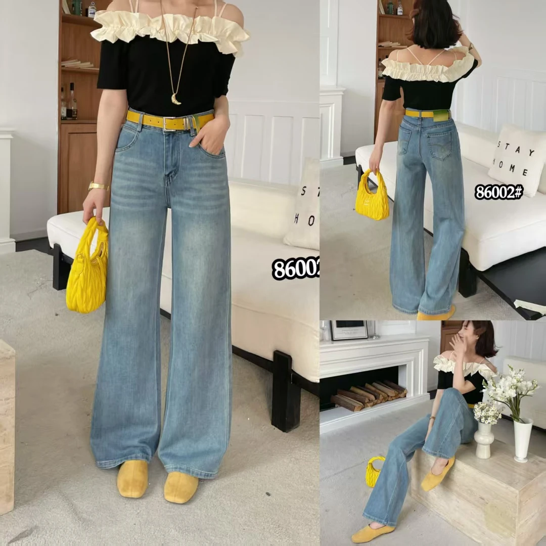 2025-春季新品女士欧货简约百搭高腰时尚阔腿直筒裤【86002】