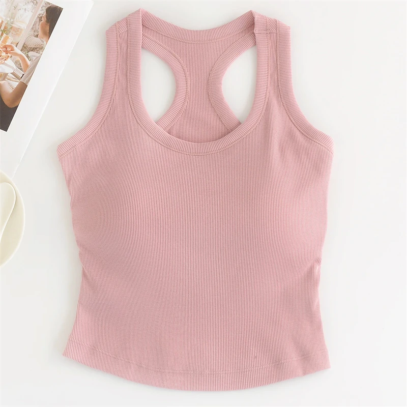带胸垫一体式免穿文胸短款美背背心女夏季修身内搭螺纹工字型打底