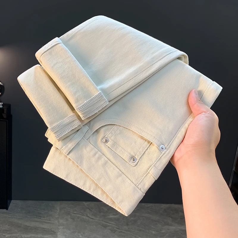 九分卡其色休闲牛仔裤男秋款2025秋季新款简约百搭修身小脚裤子