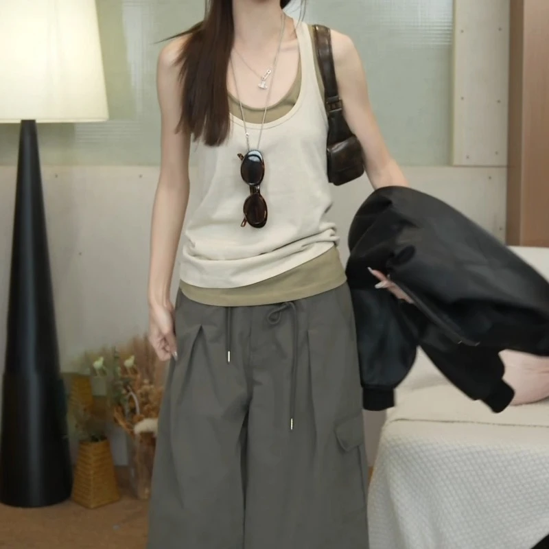 【蔚蓝盛夏】2025新款 时尚百搭休闲真两件套背心LK2502259