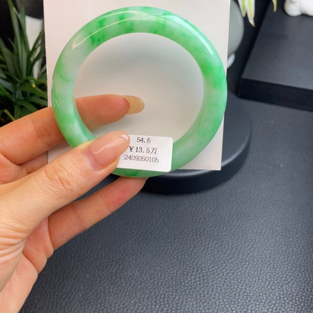 翡翠未镶嵌手镯54.5经典白底青