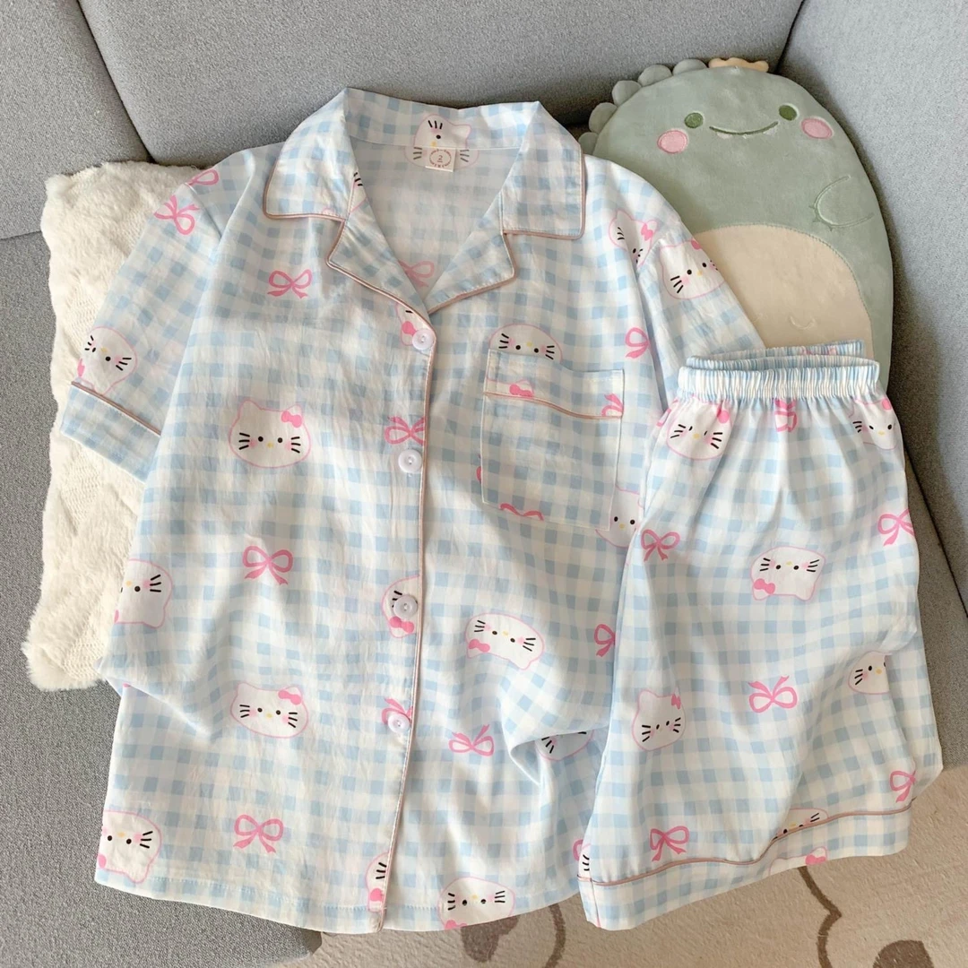 简约云朵棉睡衣女ins风夏天短袖短裤学生家居服套装宿舍可外出