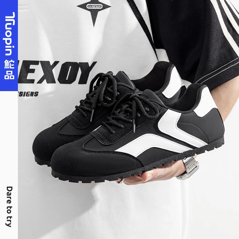 鮀品黑色鞋子女女款新款复古德训平底透气黑色鞋子上班不累脚