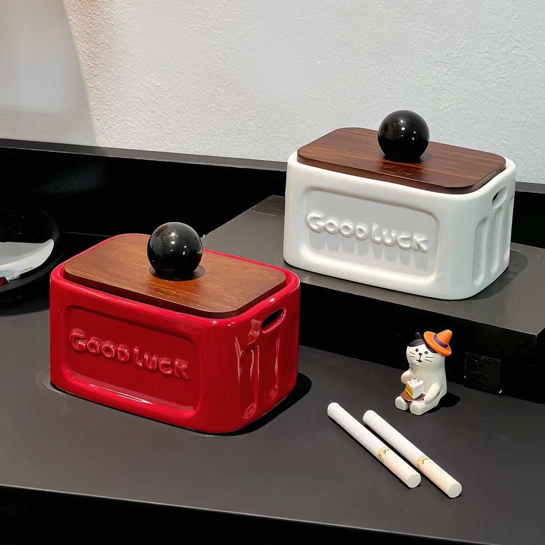 卡通露营箱陶瓷烟灰缸家用客厅办公室防飞灰带盖烟盅烟缸桌面摆件