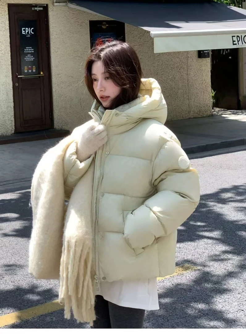 白鸭绒外穿羽绒服女连帽短款2025年冬季加厚小个子女生立领外套