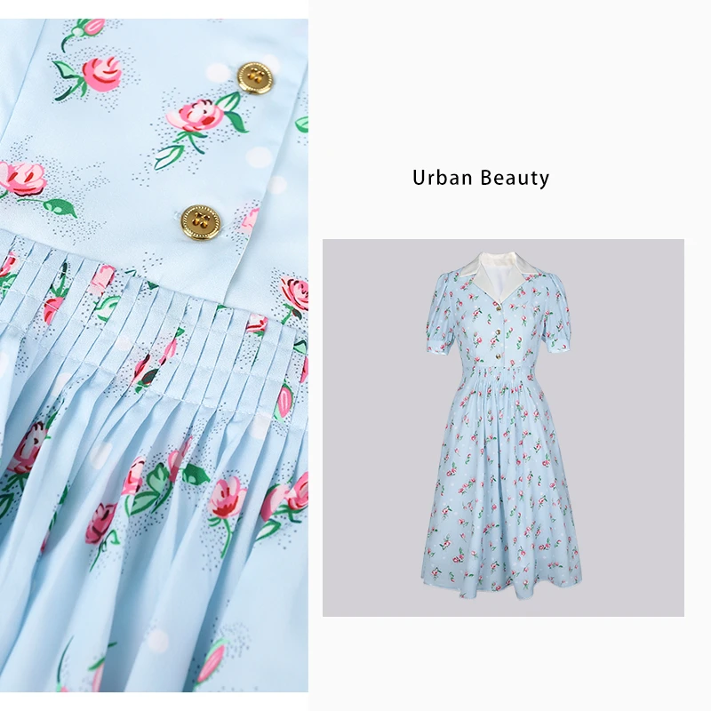 常规圆点短袖长裙夏季连衣裙显瘦印花碎花甜美气质时尚清新DF2661