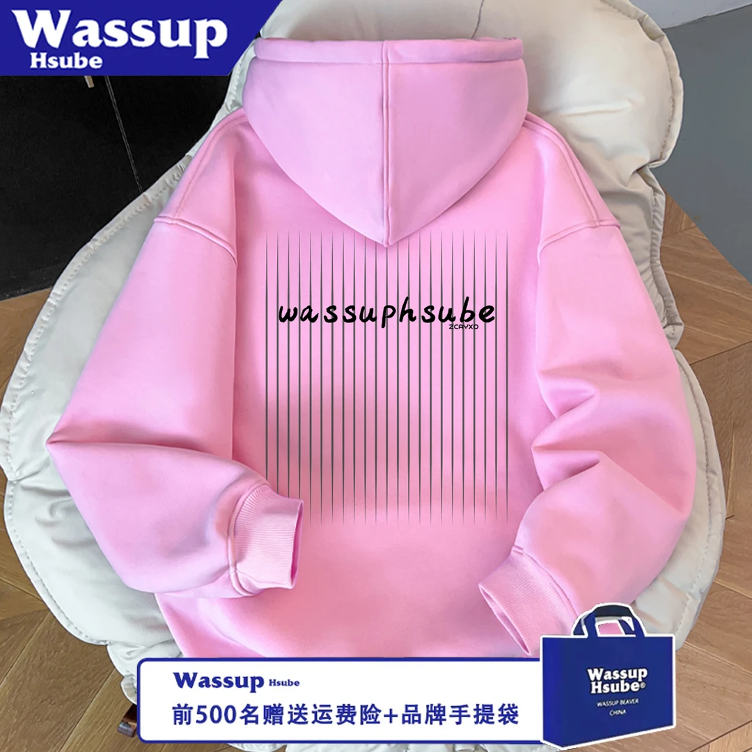 WASSUP HSUBE潮流百搭休闲宽松秋冬线条时尚长袖印花卫衣情侣上衣