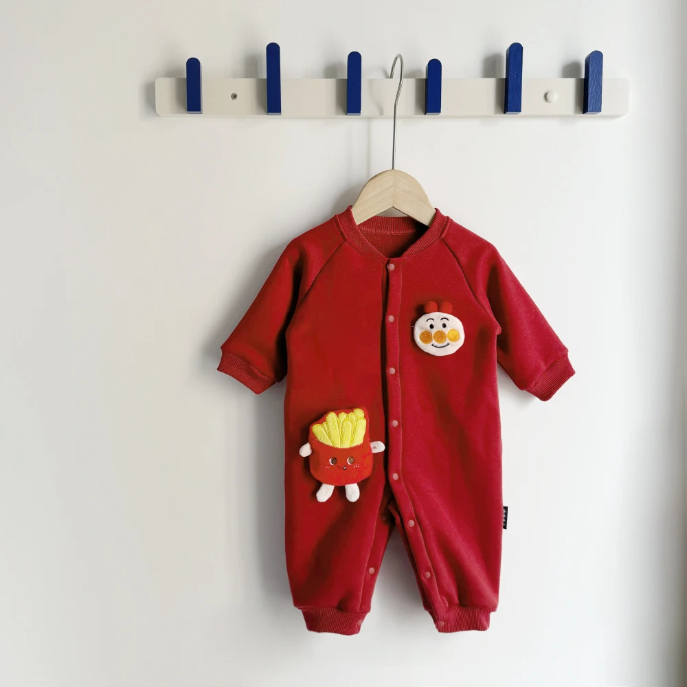 宝宝连体衣新生儿加厚款加绒喜庆满月服婴儿超萌冬季大红爬服哈衣