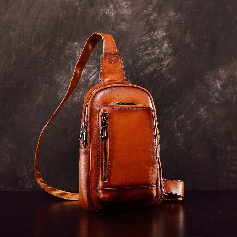 男士胸包真皮男包骑行背包新款时尚休闲斜跨包单肩斜挎包2025新款