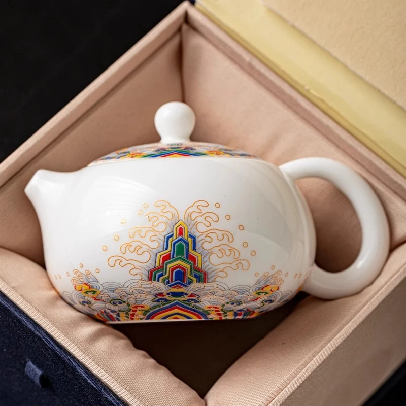 羊脂玉白瓷海水江崖茶壶家用泡茶壶中式陶瓷西施壶功夫茶具小品壶