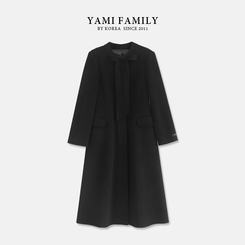 YM 568 秋冬大衣气质纯色时尚休闲女士中长款圆领双面羊毛大衣