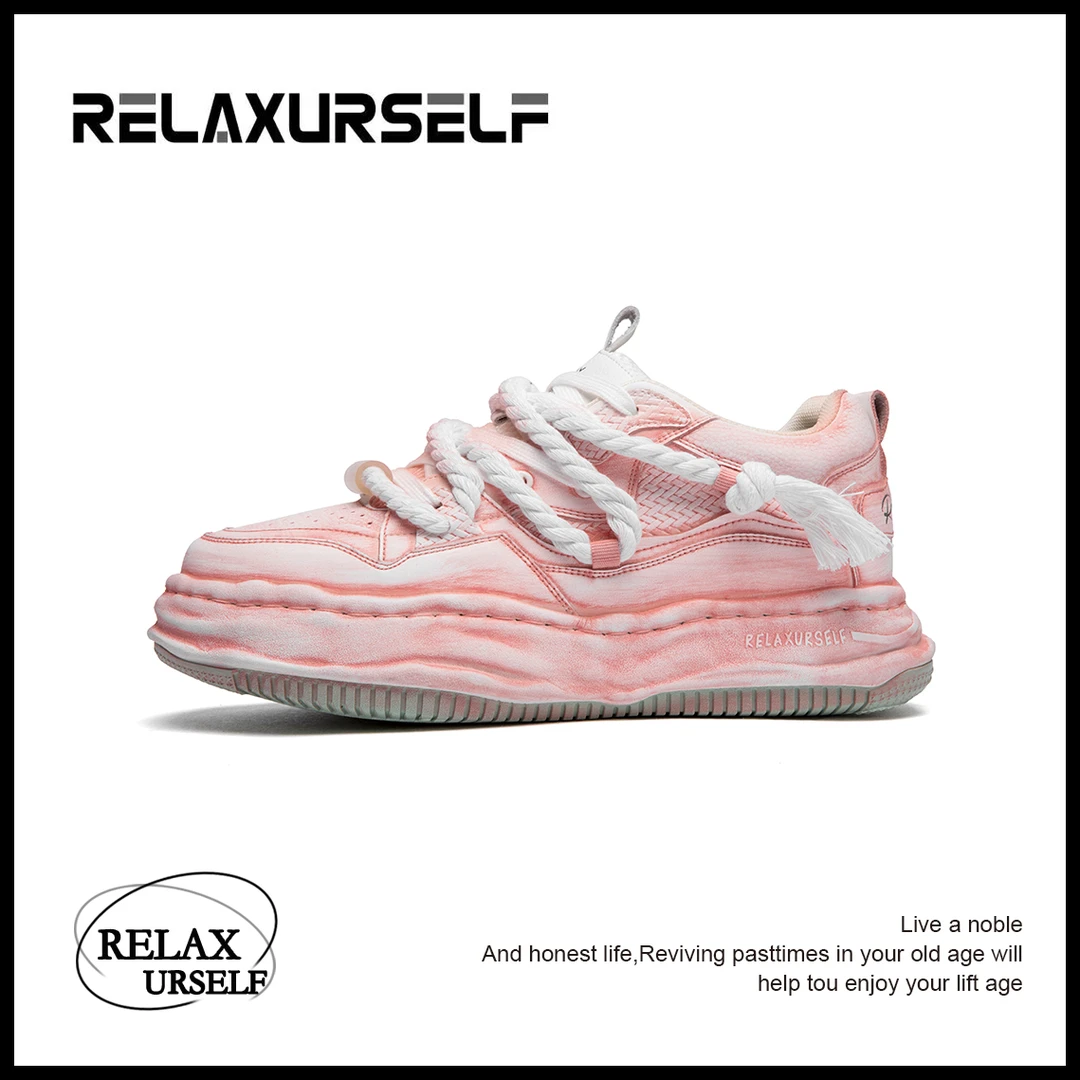 RELAXURSELF干净感痞帅男鞋手工擦色潮鞋复古百搭休闲运动增高鞋