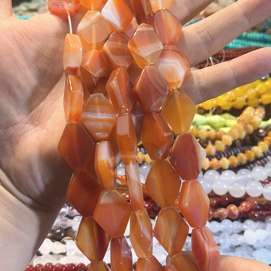 玛瑙/玉髓合金珠宝半成品玛瑙棱形一条18x23mm