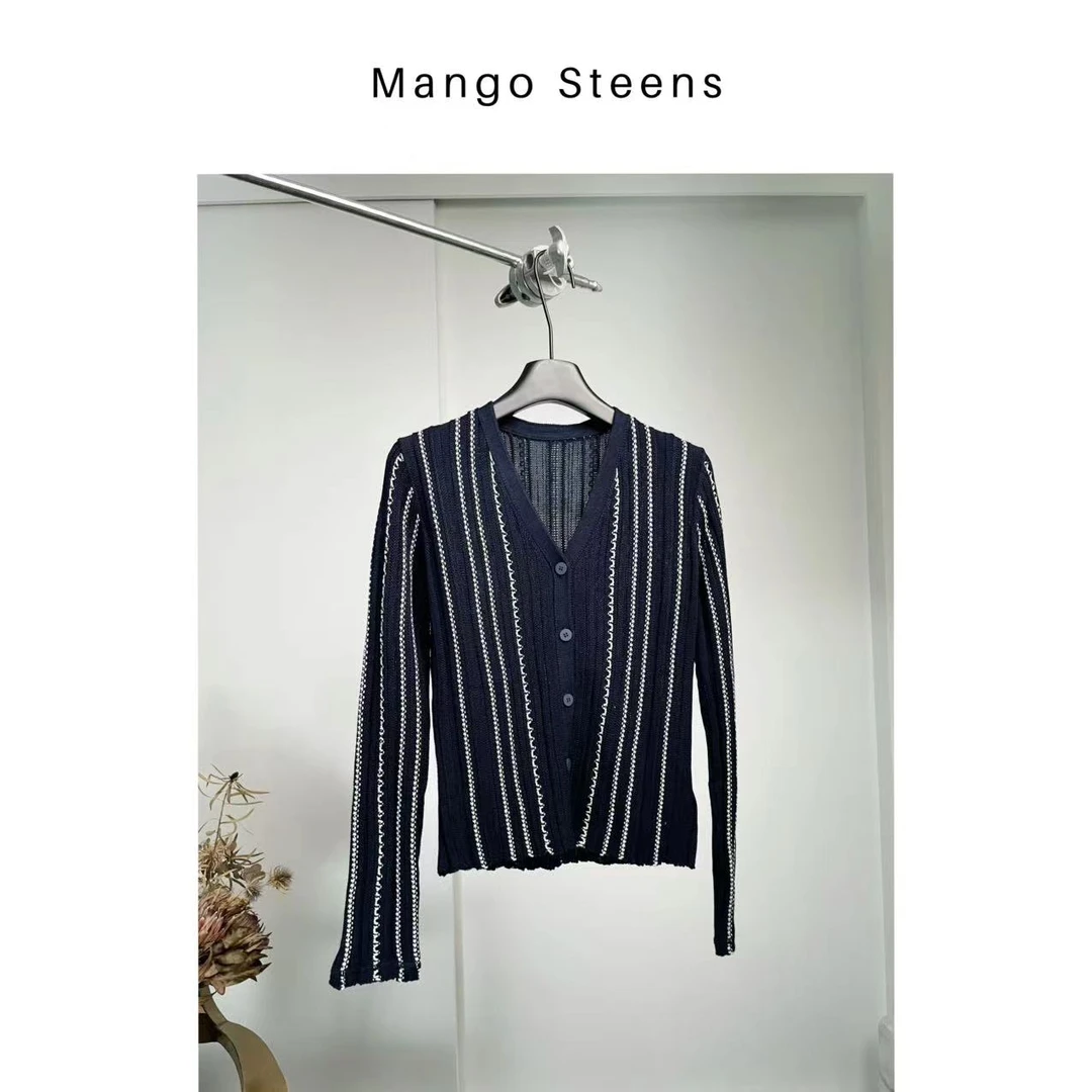 MANGO steen‘s丨桑蚕丝+羊毛编织V领针织显瘦开衫针织衫I5502