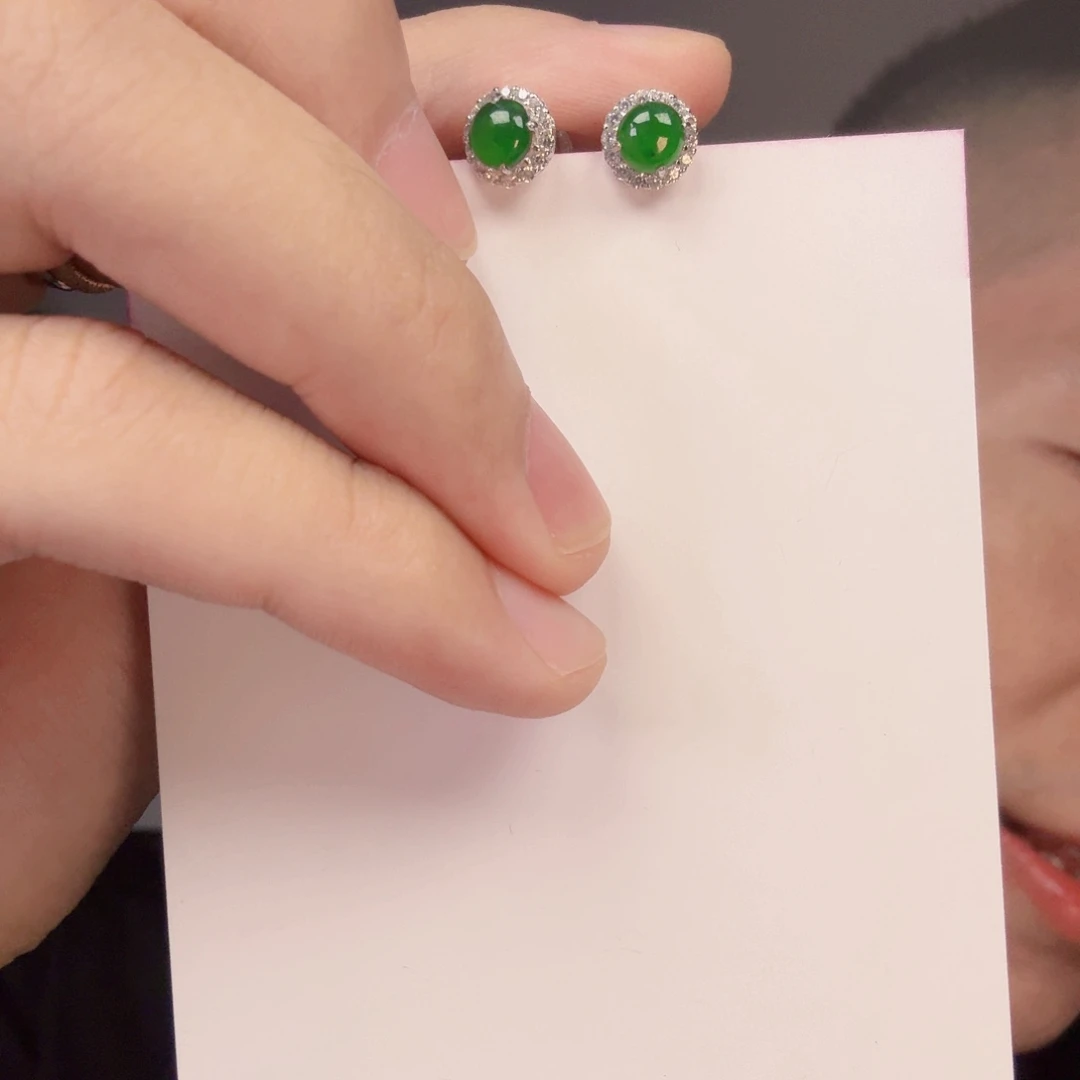 翡翠银S925镶嵌颈饰一对