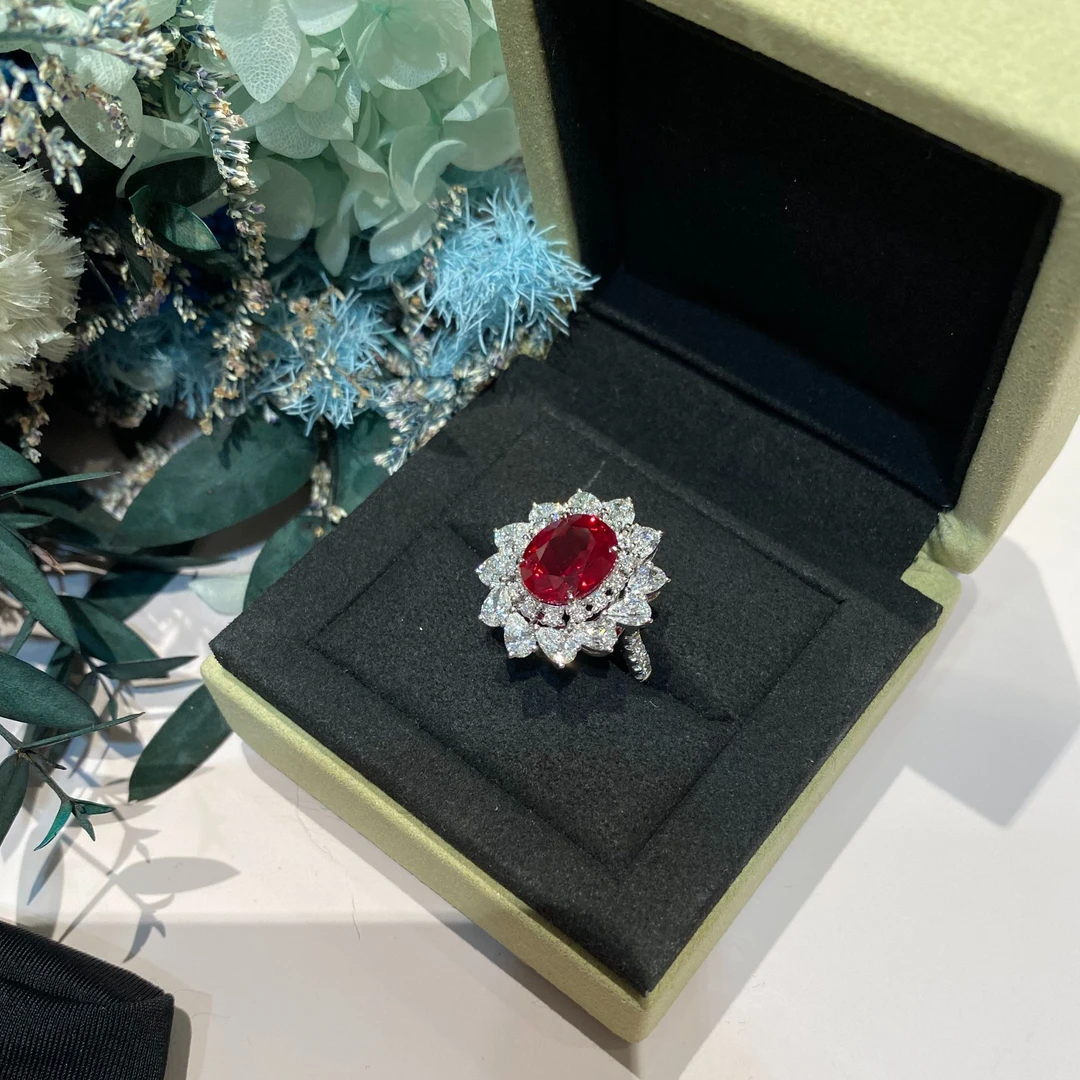培育红宝石铂金培育鸽血红戒指【主石：5ct】