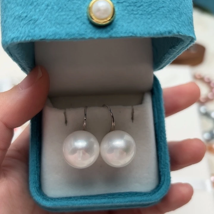 淡水珍珠耳饰银S925镶嵌15-16近圆澳白光厚馒头