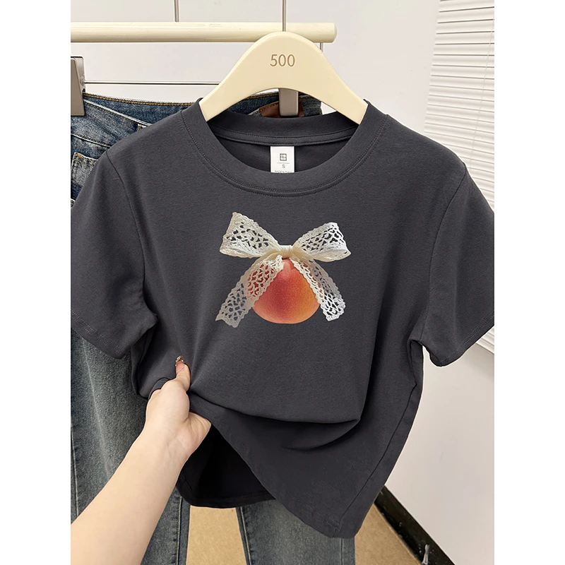 夏季2025韩版时尚潮流印花圆领显瘦正肩短袖T恤女装今年流行上衣
