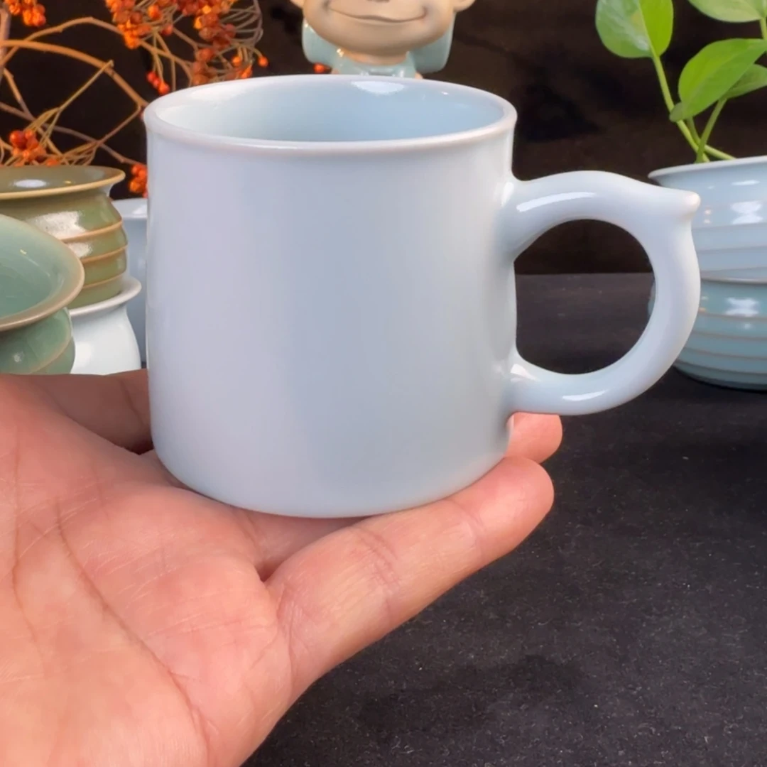 N***o陶摆件汝瓷月白咖啡杯