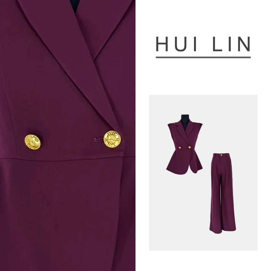 【夏季新款】原创设计轻奢无袖肩章上衣搭配直筒裤套装【25925】