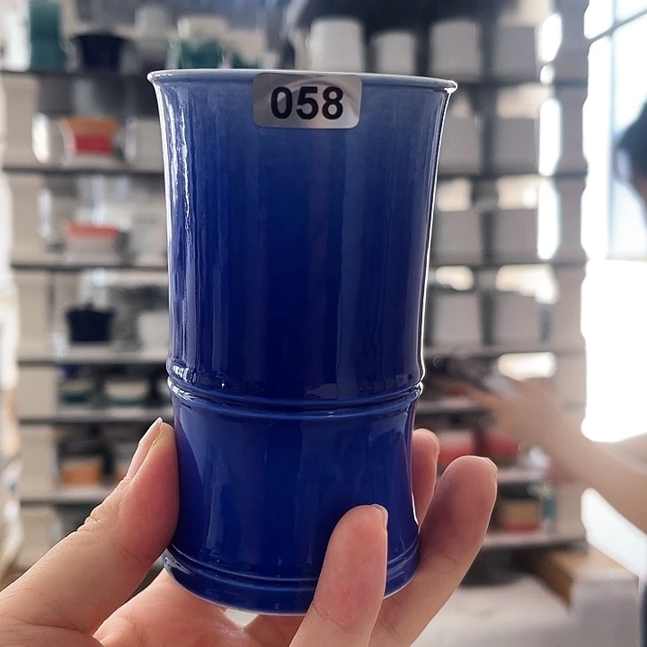 景德镇高温草原蓝竹节杯058